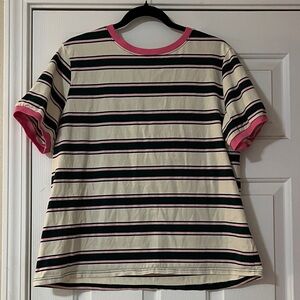 Stylish Pink and Green Striped Short Sleeve Tee